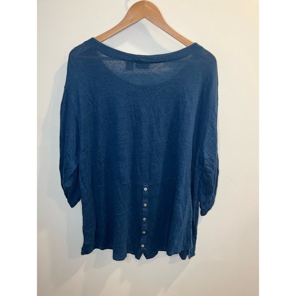 Adrienne Vittadini Womens 2X Blue 100% Linen 3/4 Sleeve Button Back‎ Knit Top - Picture 2 of 7